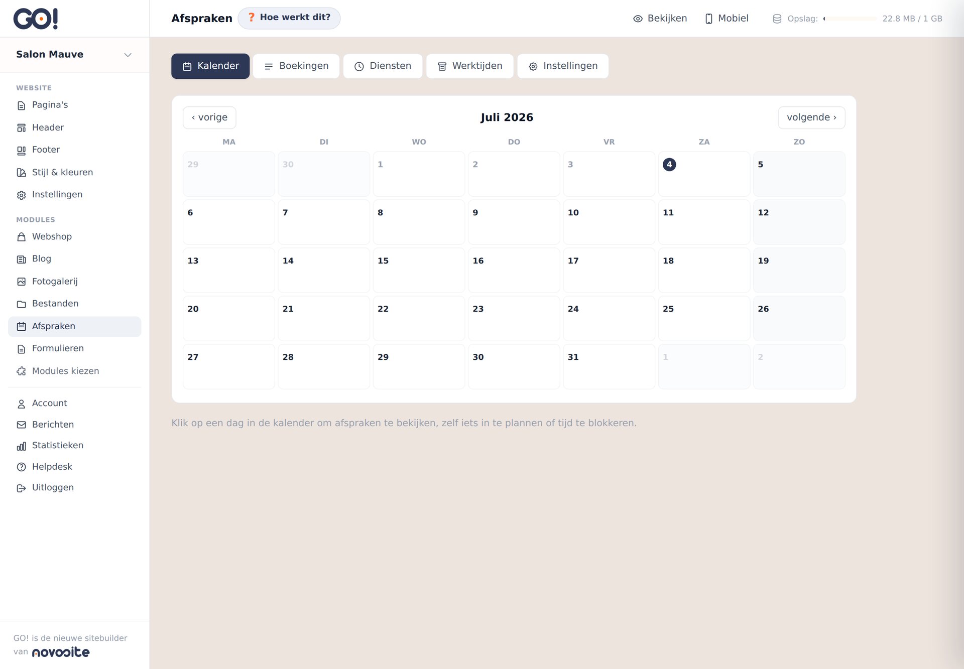 De agenda van de afsprakenmodule in maandweergave