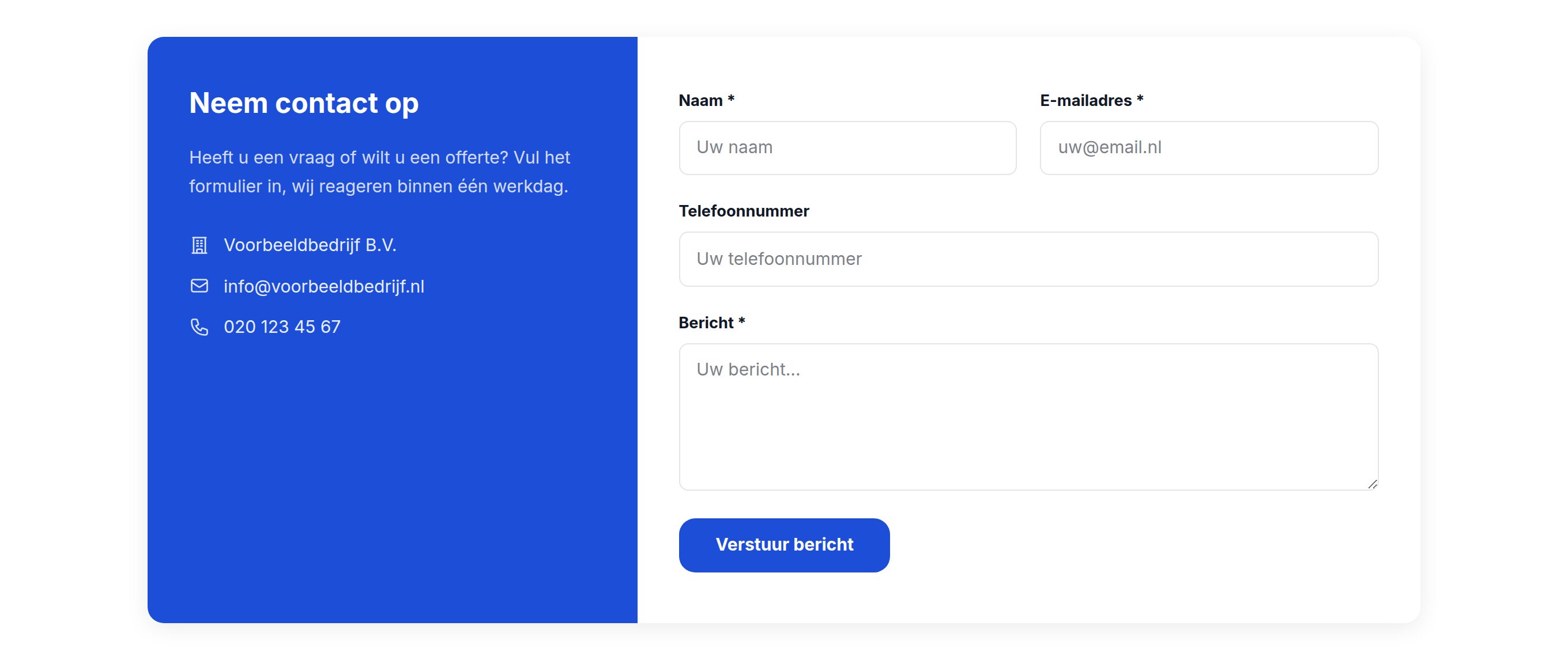 Voorbeeld van het blok Contactformulier