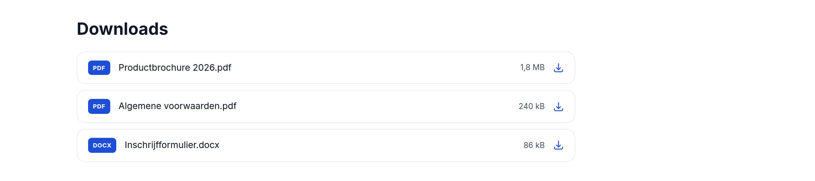 Voorbeeld van het blok Downloads