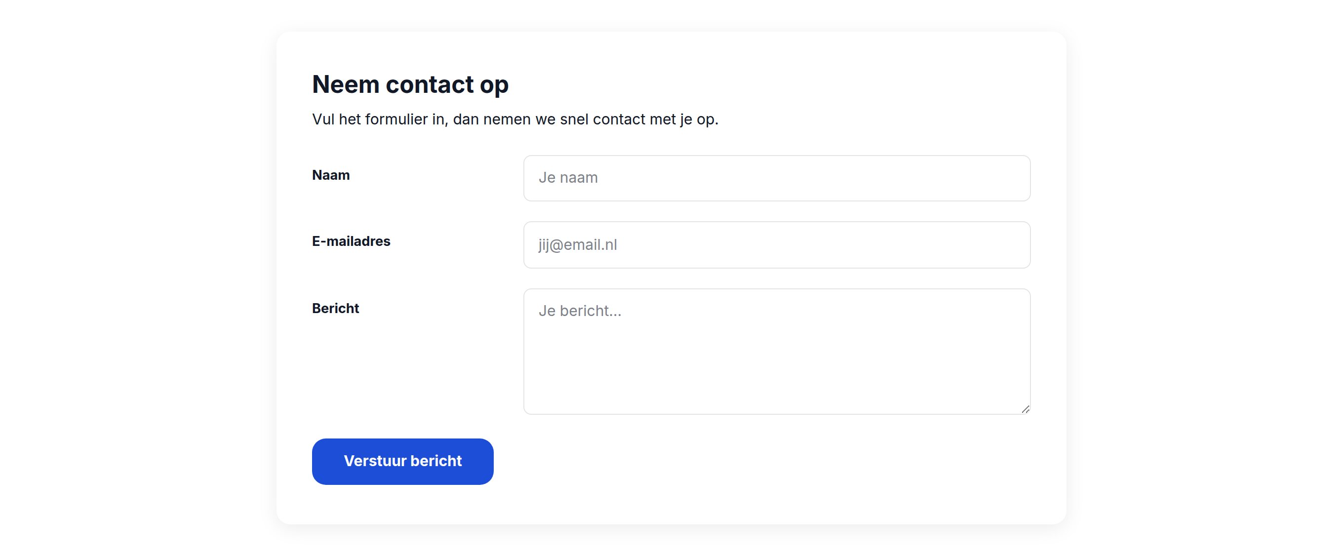 Voorbeeld van het blok Eigen formulier