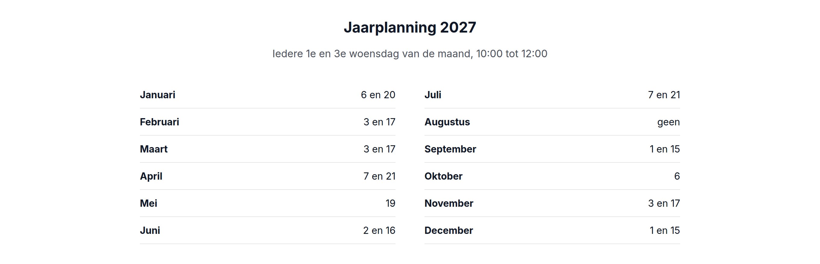 Voorbeeld van het blok Jaarplanning