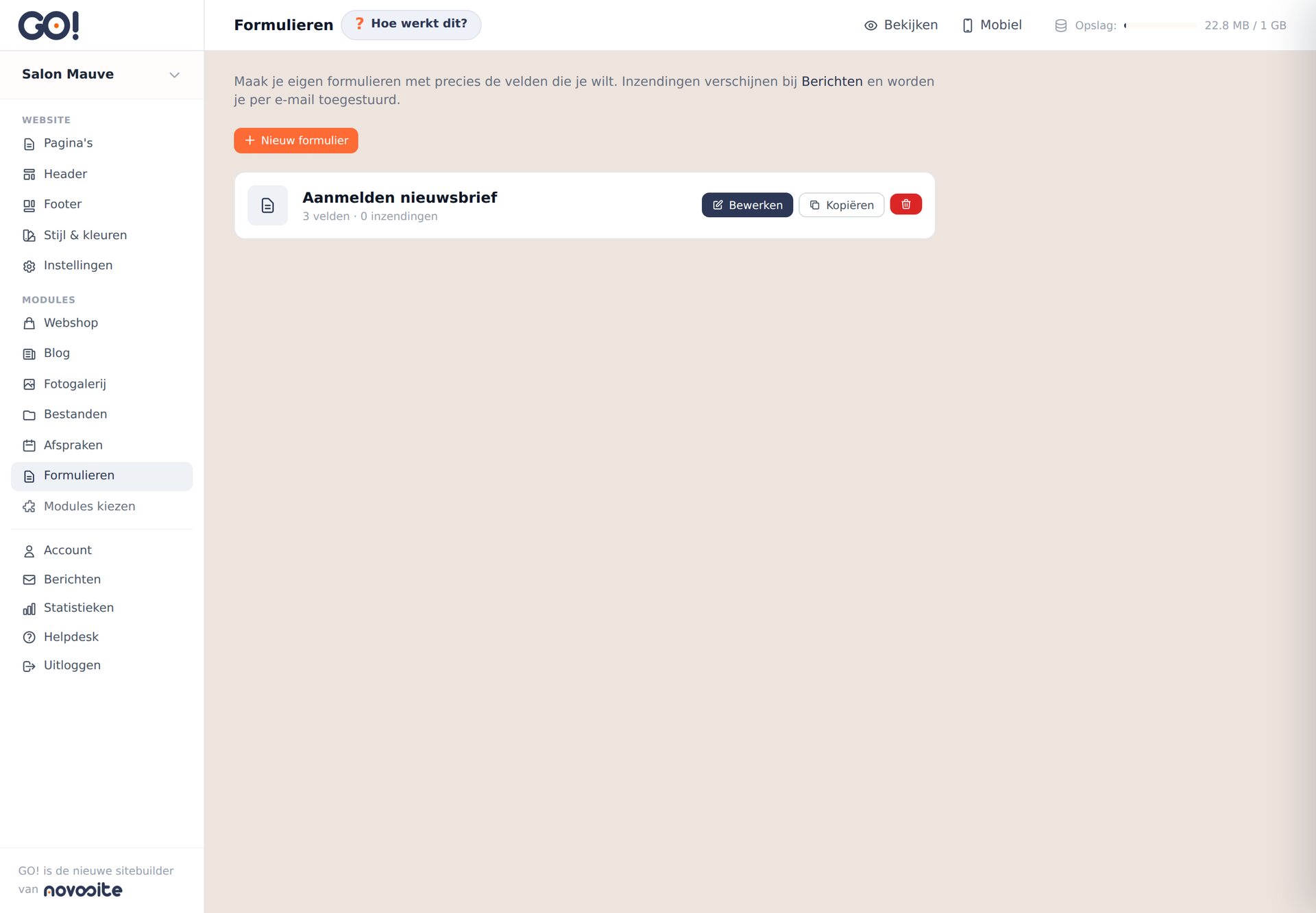 Het overzicht van eigen formulieren