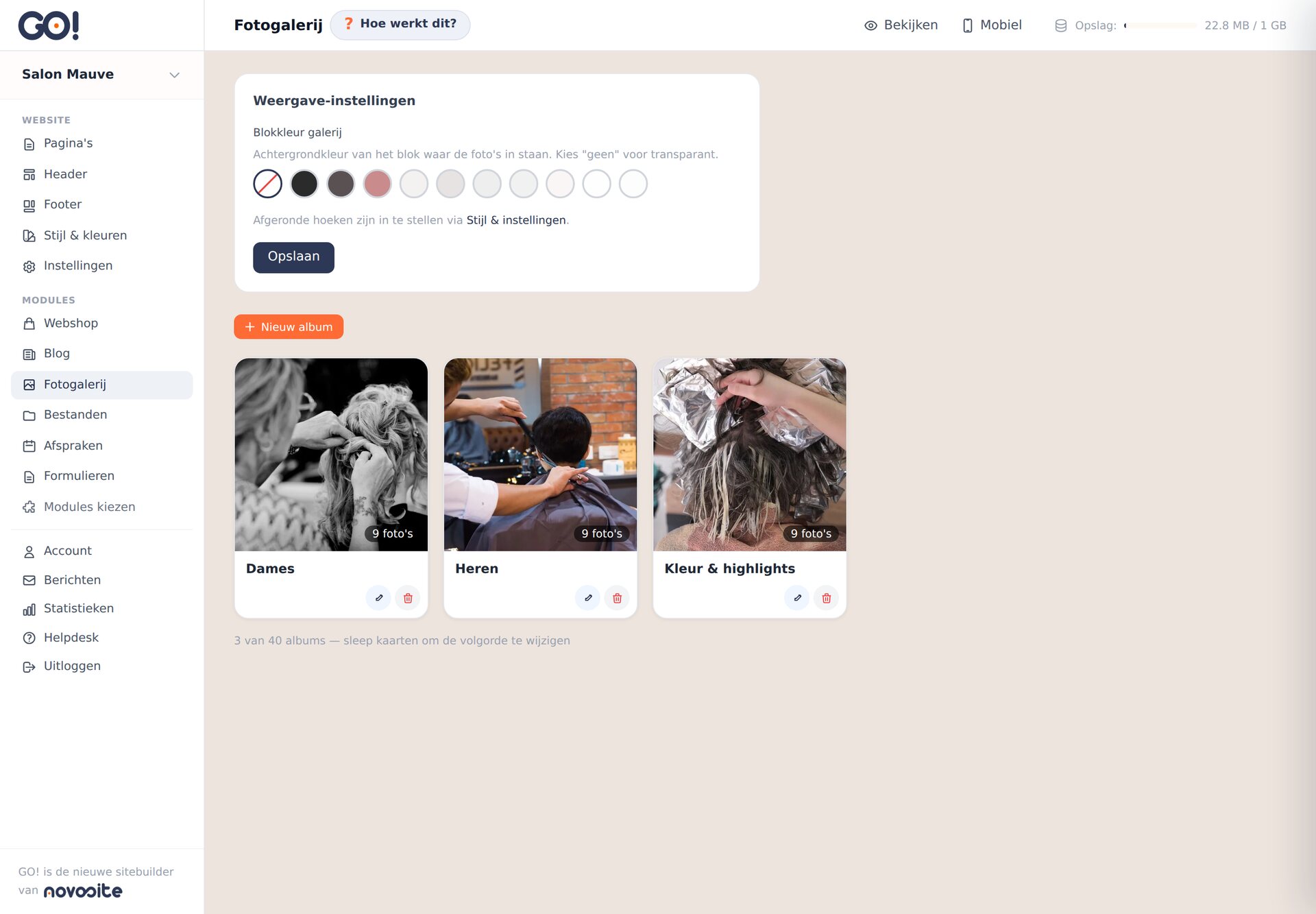 Het overzicht van fotoalbums