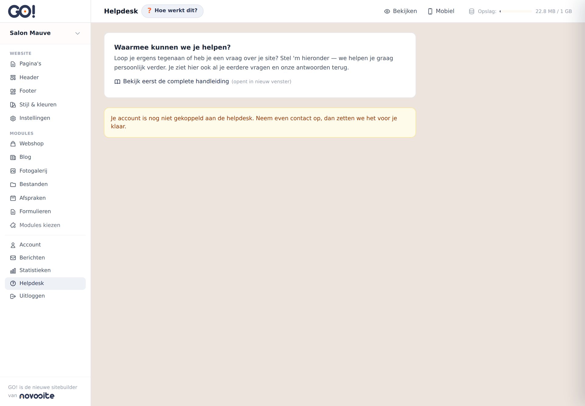 De helpdesk in het beheer met een formulier om een vraag te stellen