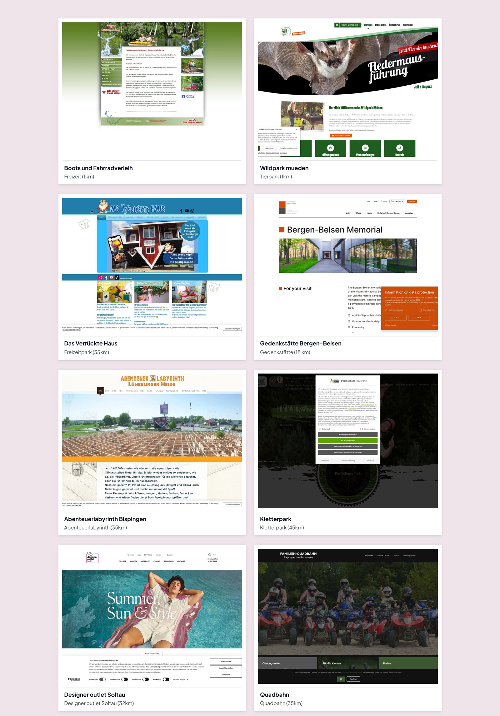 De Links-pagina op de website: twee kolommen met kaartjes, elk met een screenshot en een onderschrift