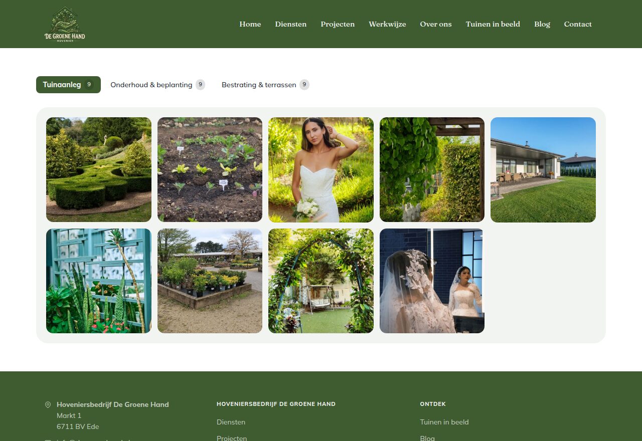 Voorbeeldsite Hoveniersbedrijf De Groene Hand