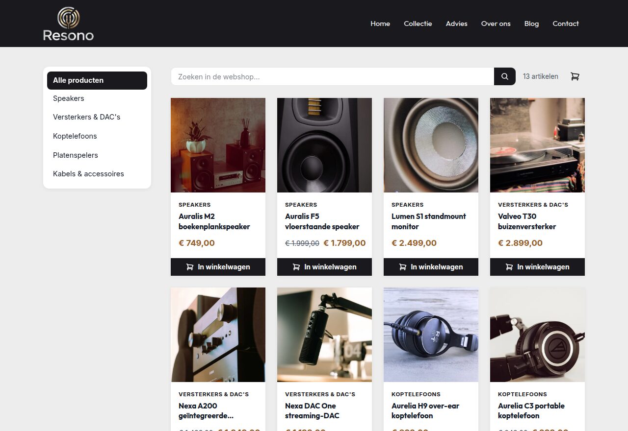 Voorbeeldsite Resono Audio