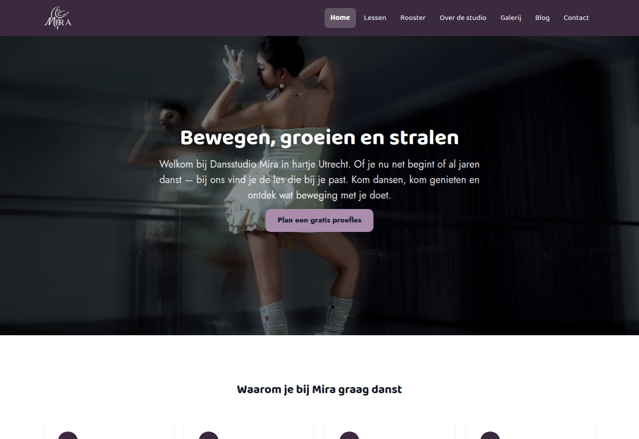 Voorbeeldsite Dansstudio Mira