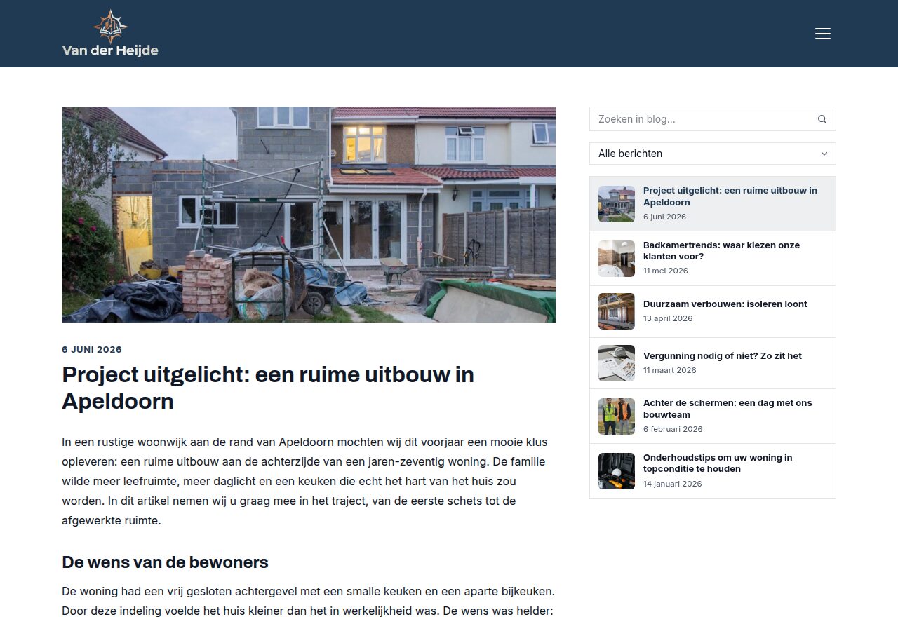 Voorbeeldsite Bouwbedrijf Van der Heide