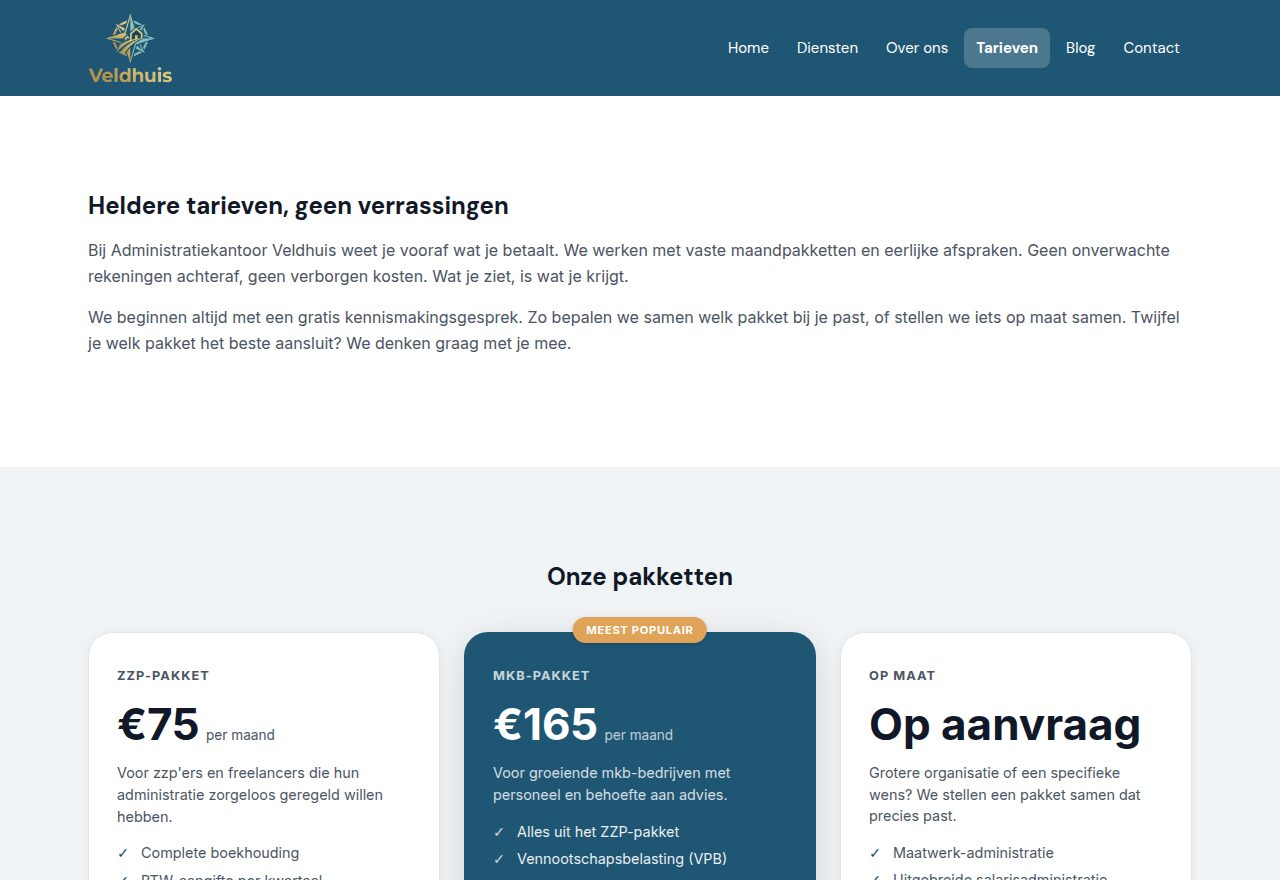 Voorbeeldsite Administratiekantoor Veldhuis
