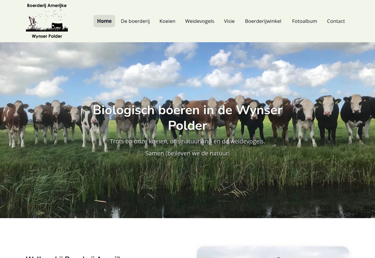 Website van Boerderij Amerijke, gebouwd met de sitebuilder