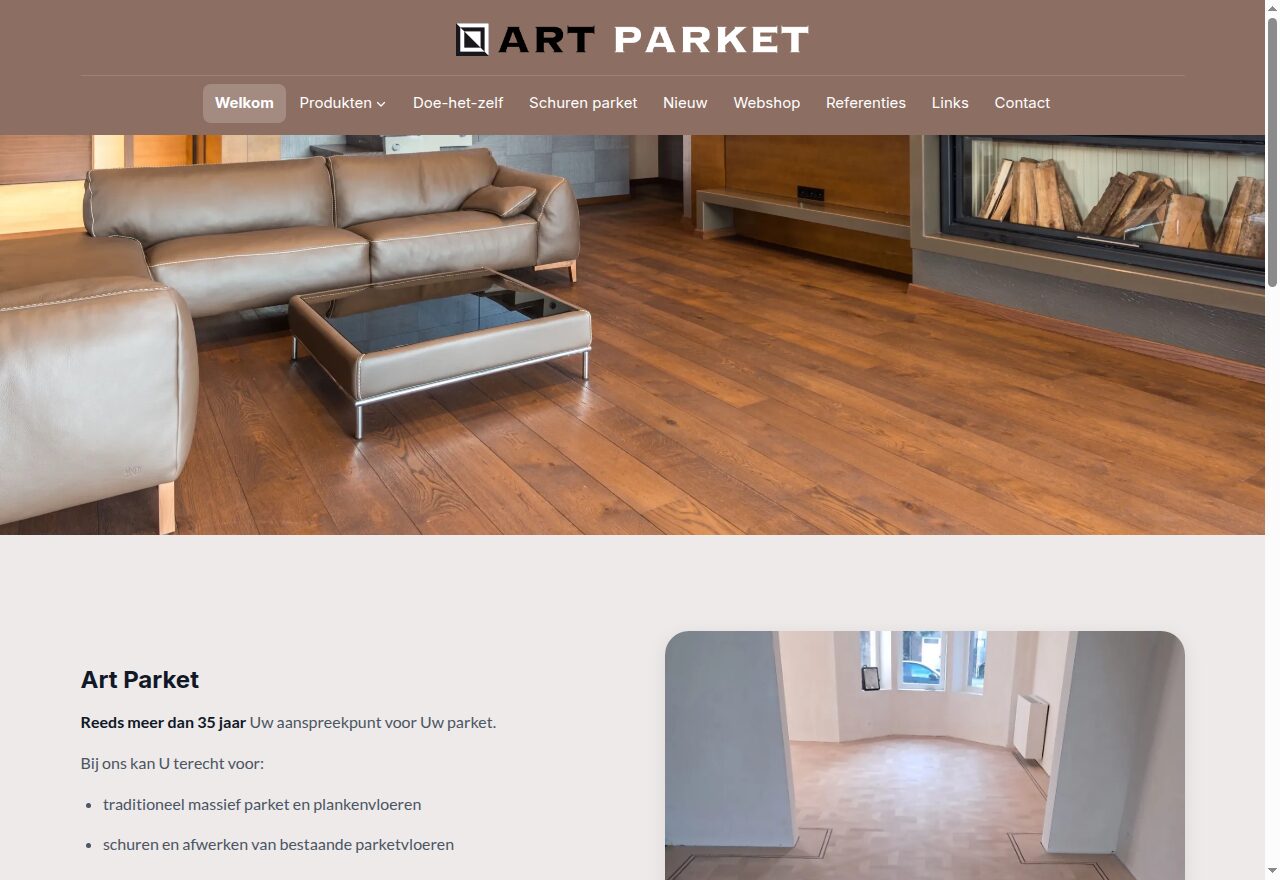 Website van Art Parket, gebouwd met de sitebuilder