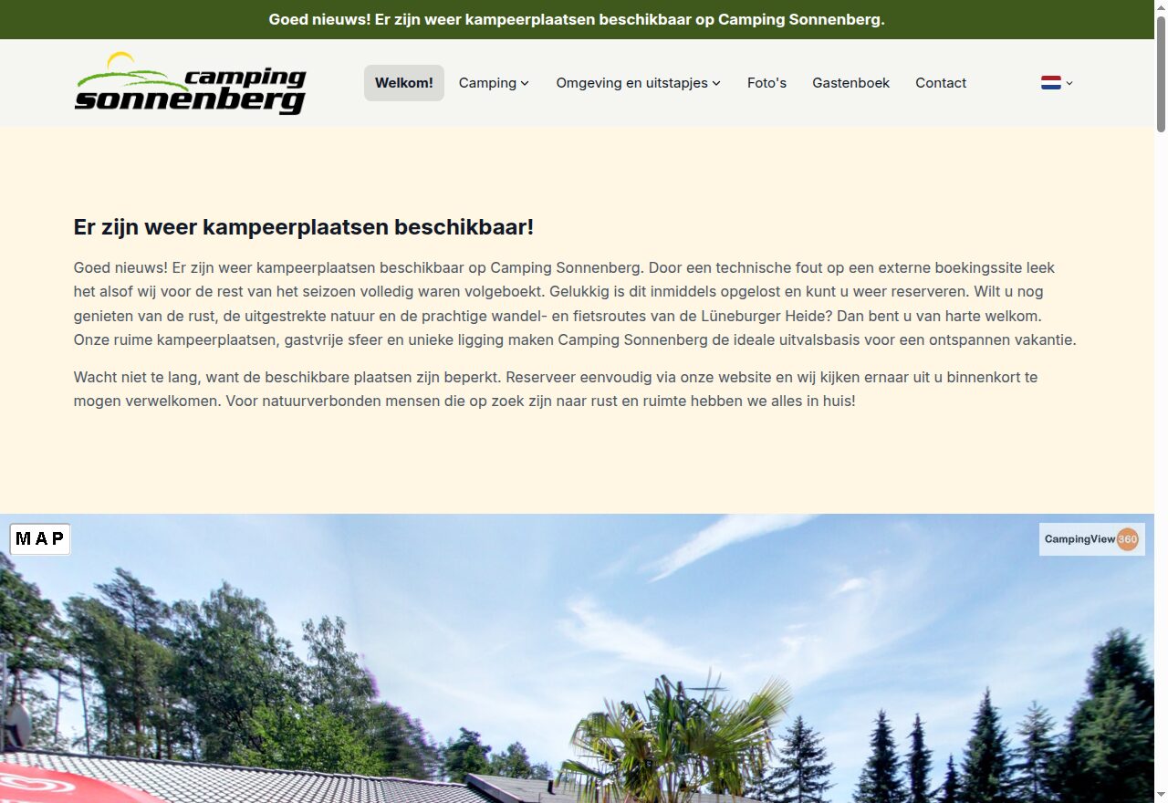 Website van Camping Sonnenberg, gebouwd met de sitebuilder