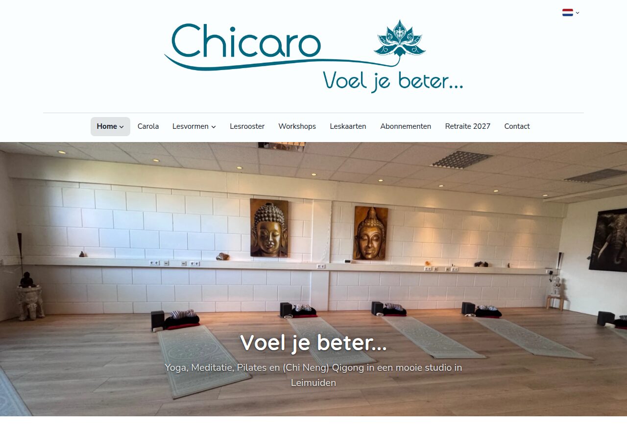 Website van Chicaro, gebouwd met de sitebuilder