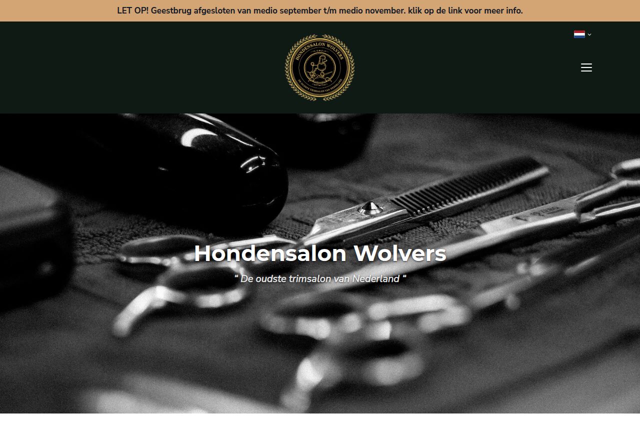 Website van Hondensalon Wolvers, gebouwd met de sitebuilder