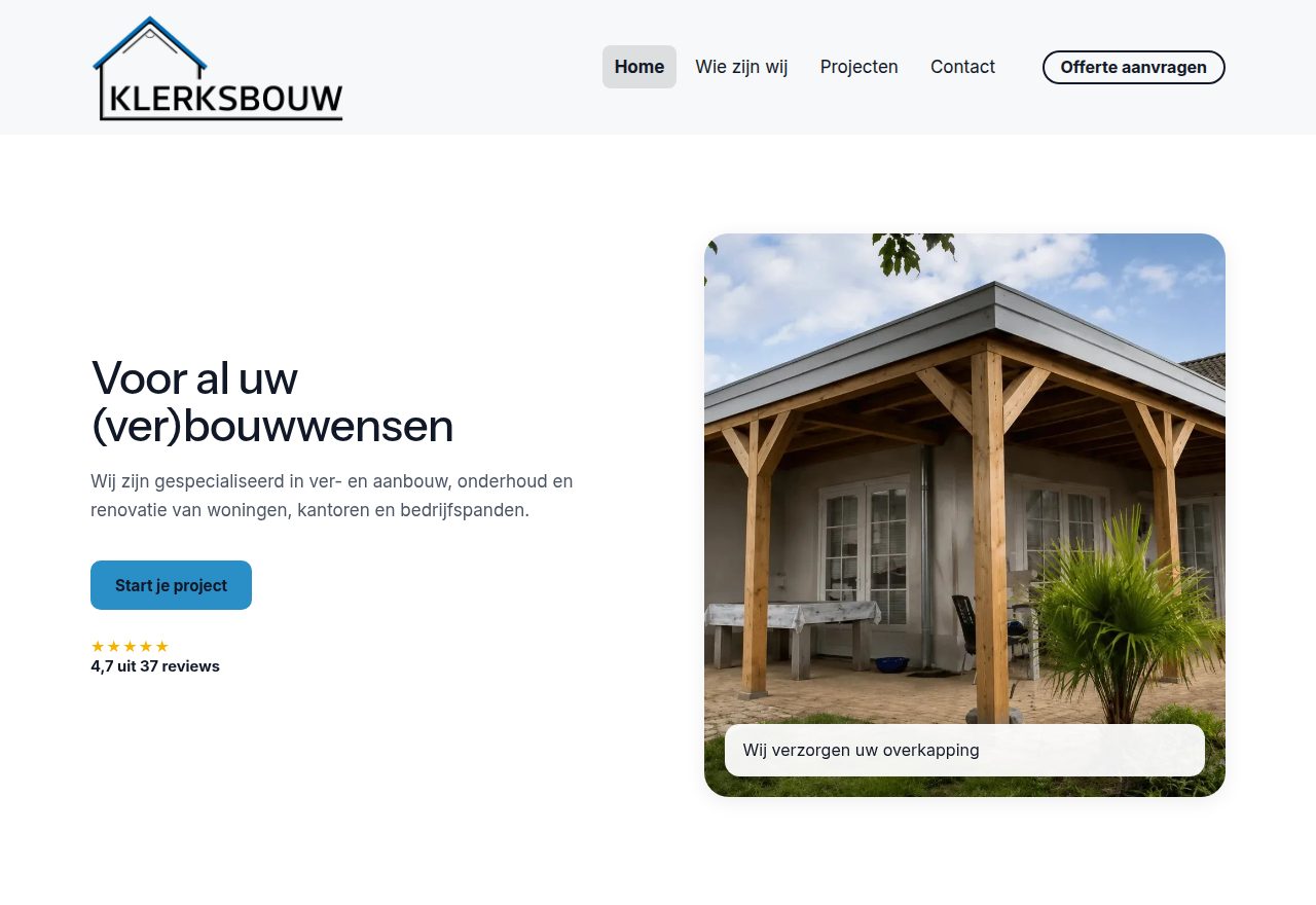 Website van Klerksbouw, gebouwd met de sitebuilder