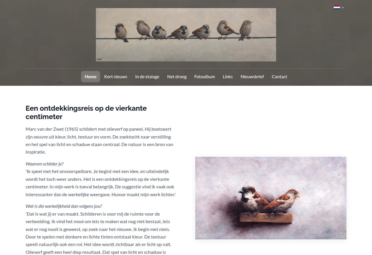 Website van Marc van der Zwet, gebouwd met de sitebuilder