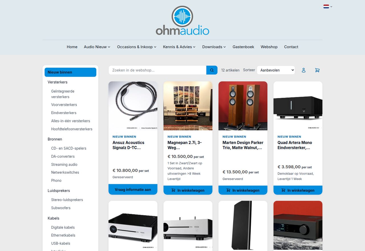 Website van Ohm Audio, gebouwd met de sitebuilder