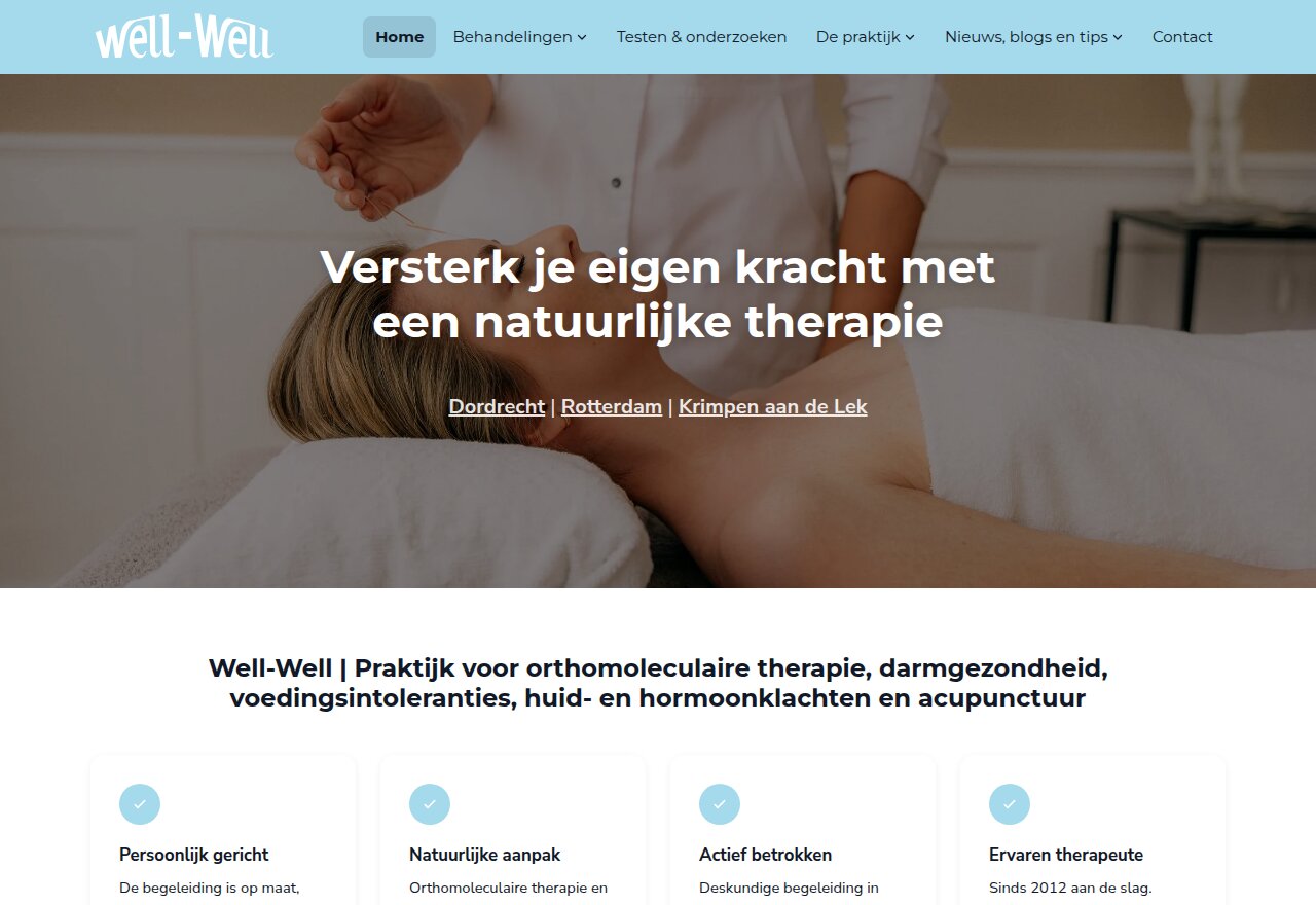 Website van Well-Well, gebouwd met de sitebuilder